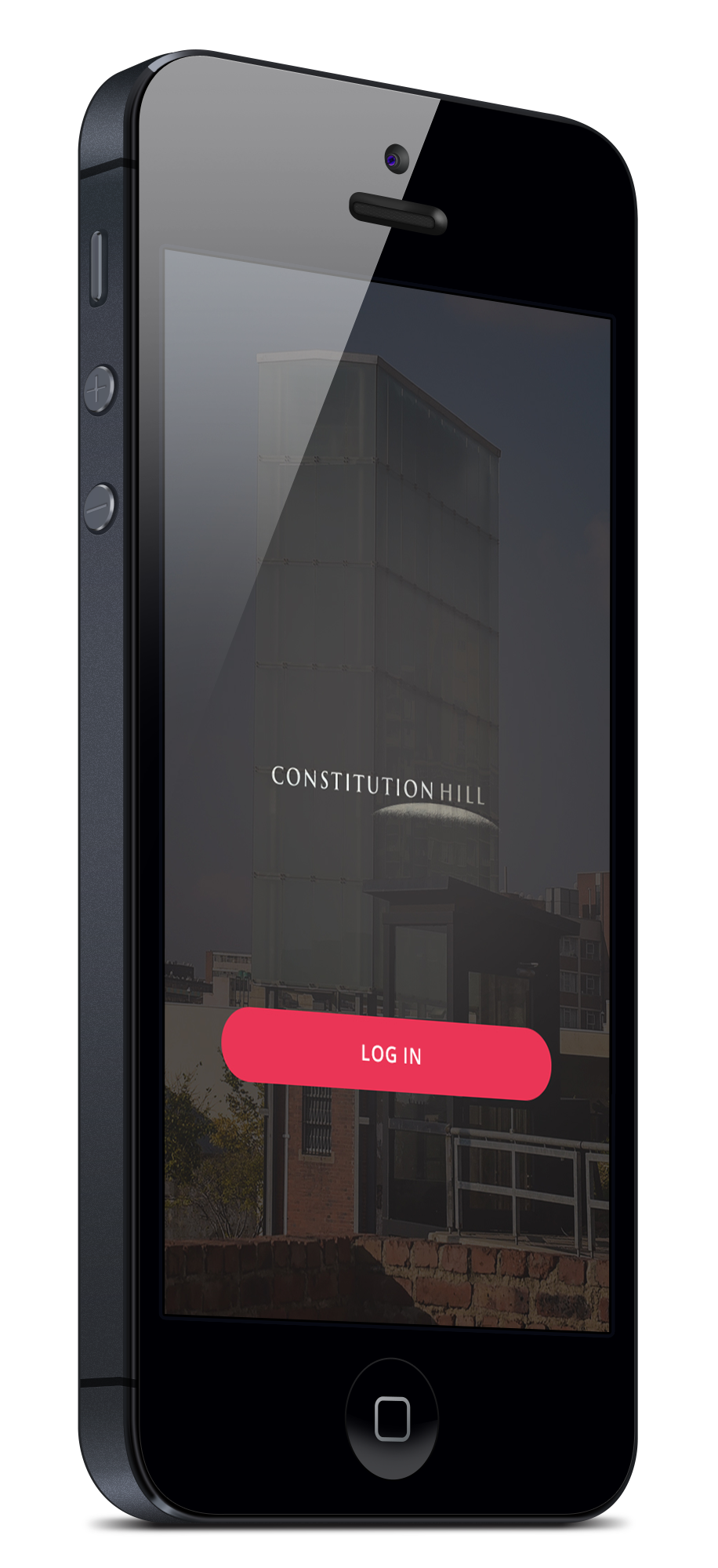 Conhill app login screen with the Constitution Hill branding and building photograph
