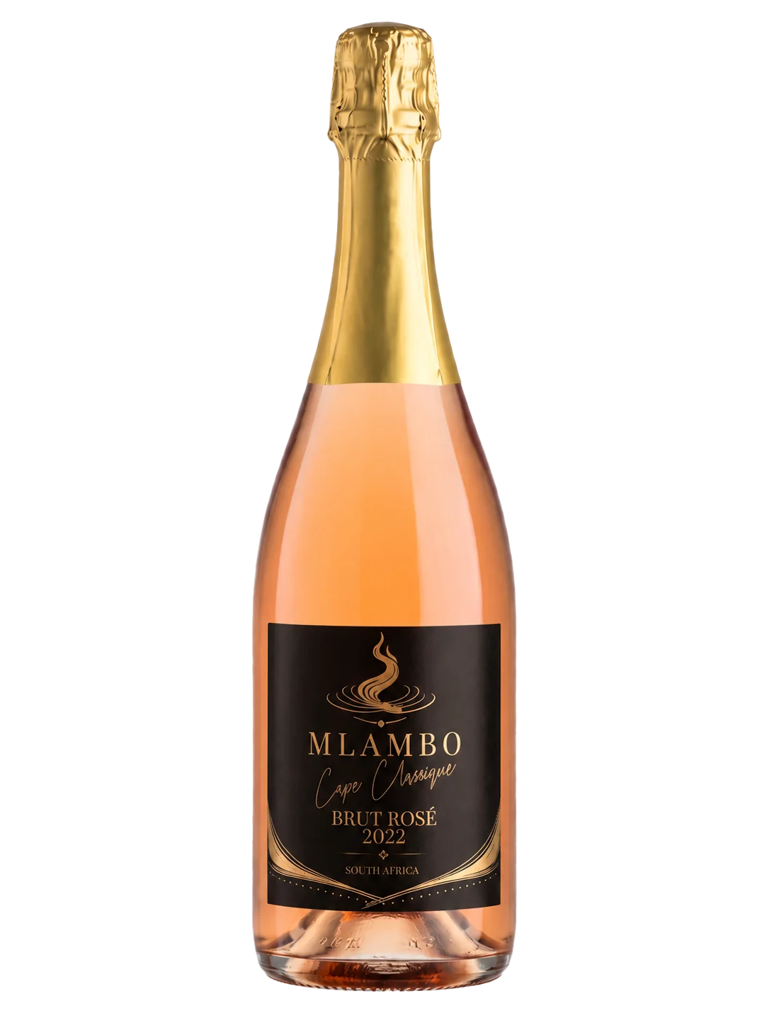Mlambo Wines Brut Rosé bottle concept with a black and gold label