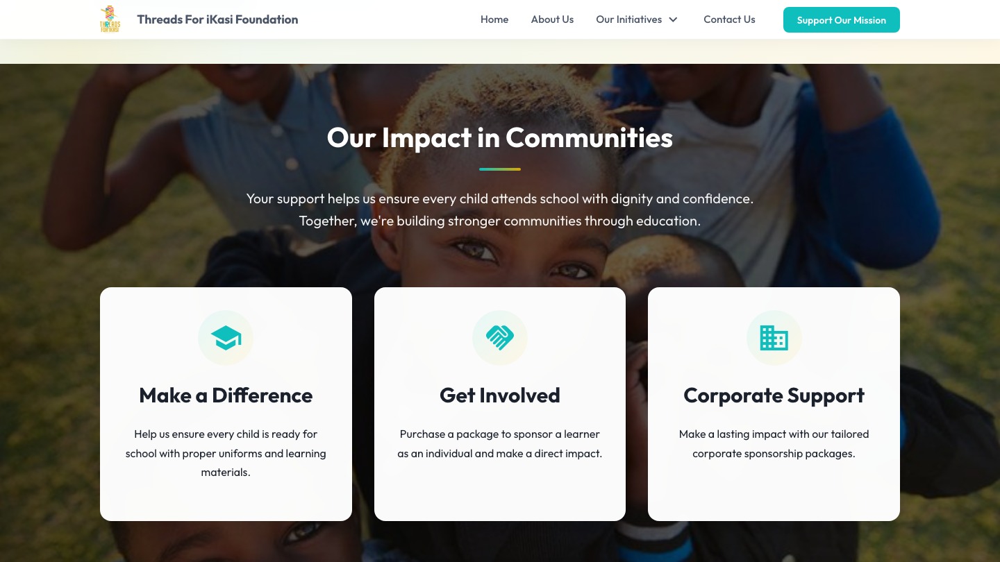 Threads for iKasi Foundation: Our Impact in Communities with children photography and three support cards