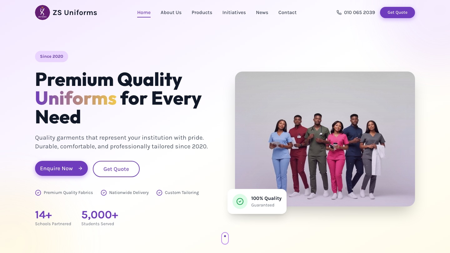 ZS Uniforms homepage: Premium Quality Uniforms for Every Need